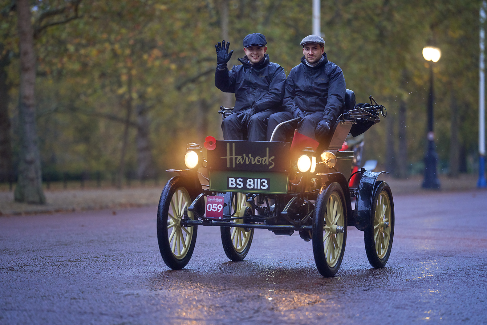 London To Brighton Veteran Car run 2025 Harrods Reg Plate BS8112 Race Number Red 059 Web
